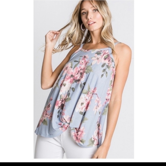 Hopley Floral Spaghetti Strap Tank Top With Knot on the Side Detail-S & L - Picture 4 of 14